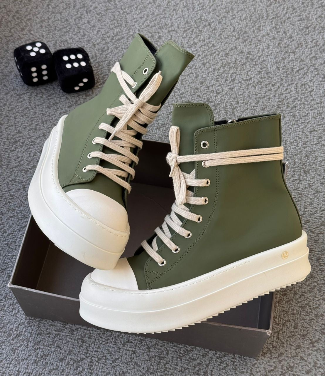 RICK OWENS SS25 HOLLYWOOD MEGABUMPER SNEAKERS IN GREEN