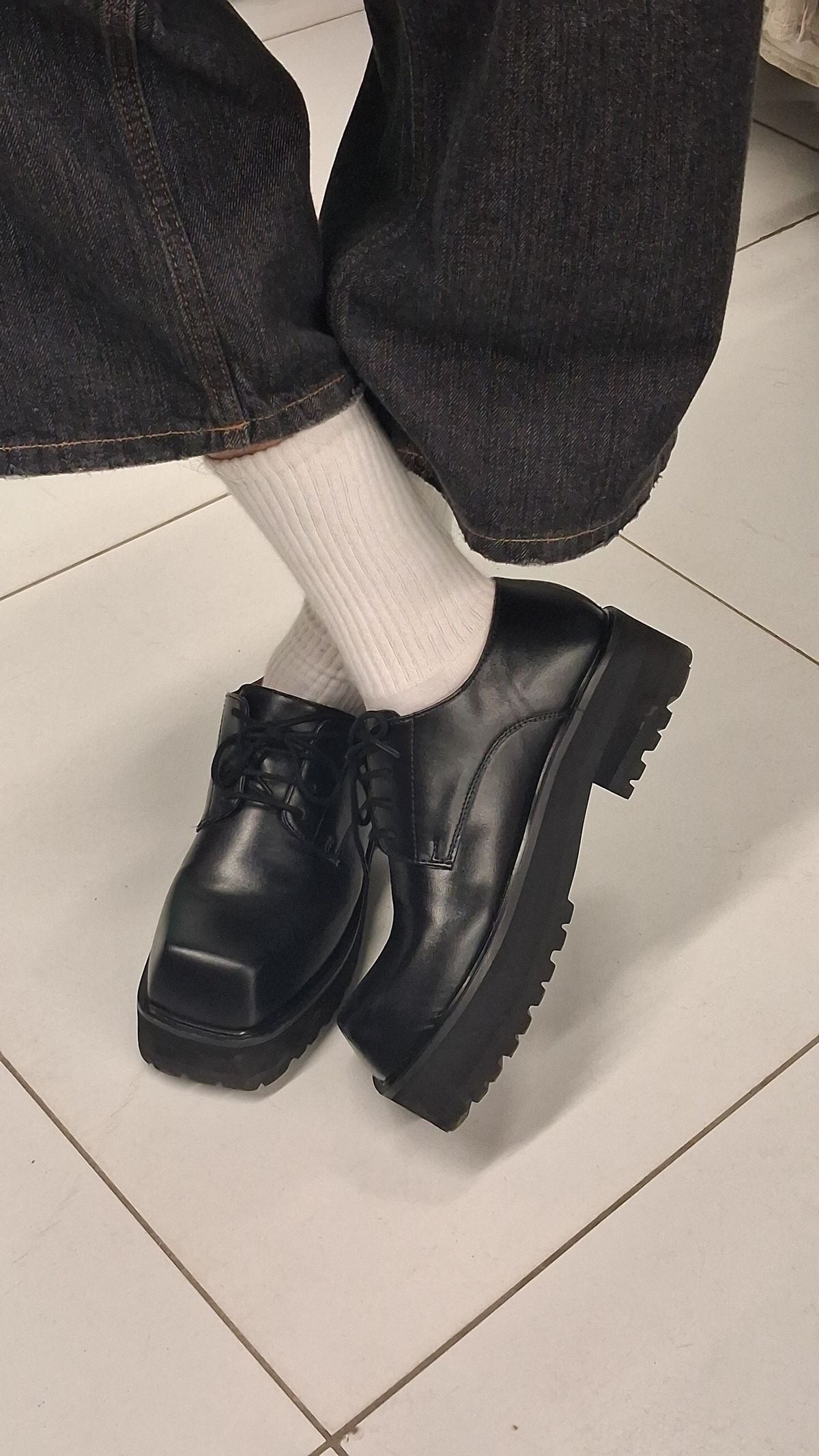 BOX POISED LEATHER HIGH SOLE LOAFERS
