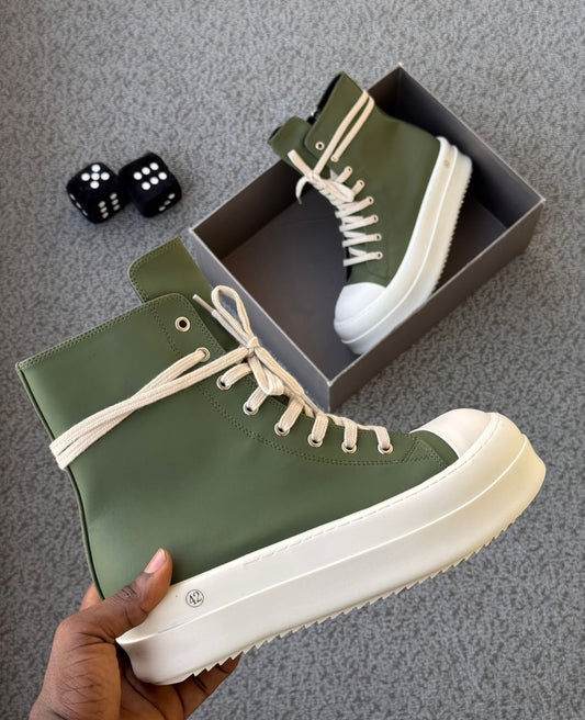 RICK OWENS SS25 HOLLYWOOD MEGABUMPER SNEAKERS IN GREEN