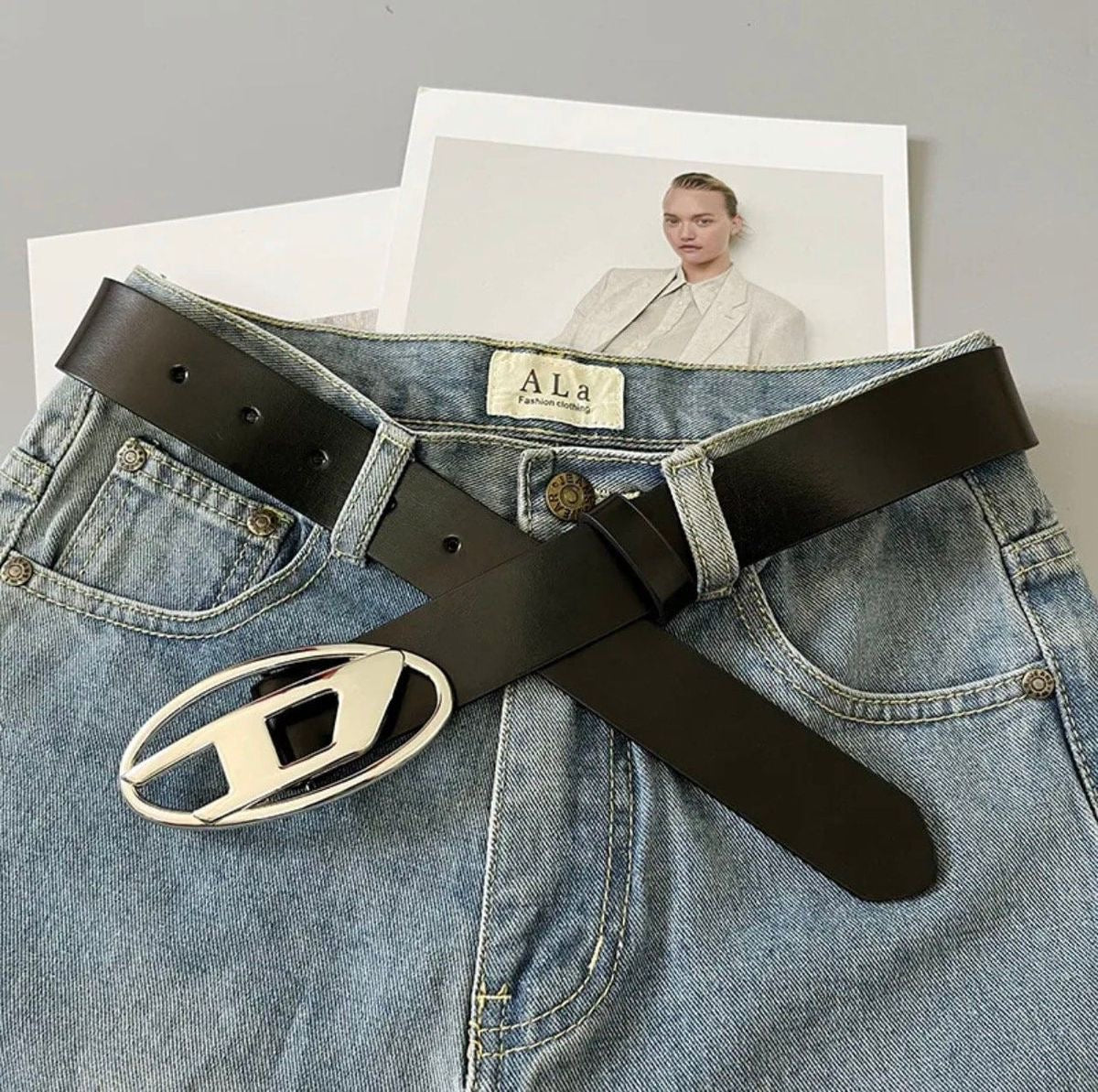 Sliver buckle diesel leather belt