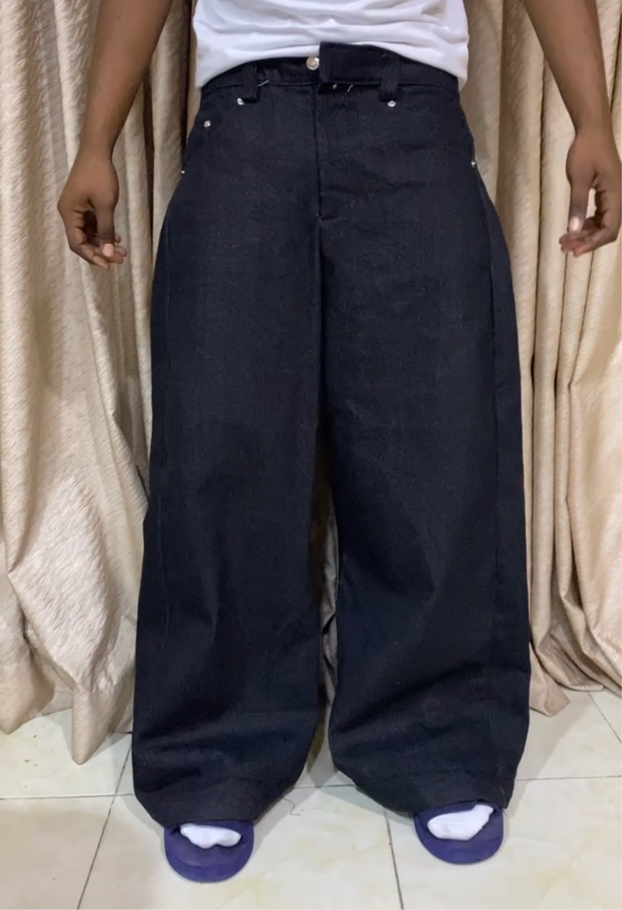 JAPANESE SELVEDGE WIDE LEG DENIM JEANS BLACK