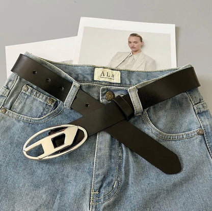 Sliver buckle diesel leather belt