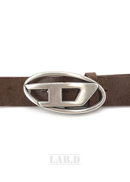 Sliver buckle diesel leather belt